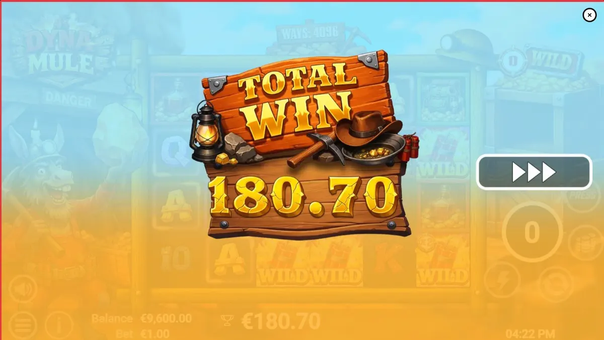 Tampilan visual slot Dyna Mule dengan tema tambang dan simbol Wild yang meledak