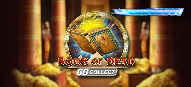 Tampilan visual slot Book of Dead GO Collect dengan latar belakang kuil kuno